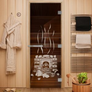 Дверь для бани стеклянная с рисунком «ЭТАЛОН»